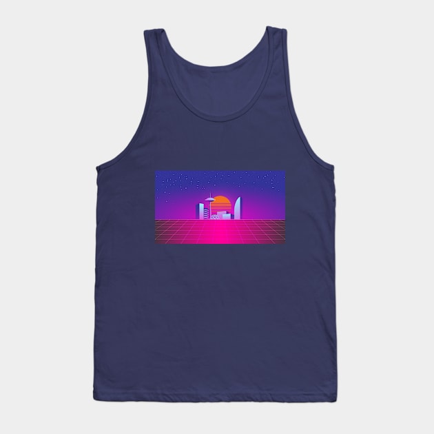 Synthwave 80's neon city Tank Top by RARA_AVIS